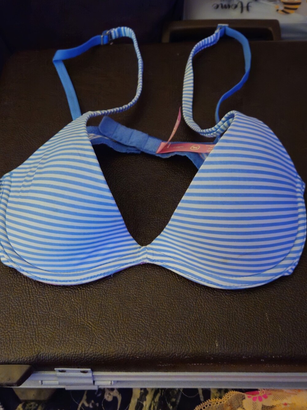 Blue & White Stripe Padded Victoria Secret PINK Bra! Size 34A